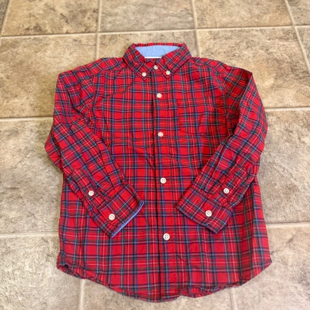 Carter's Kids Red Plaid Long Sleeve Button Down Shirt 5T Holiday Classic